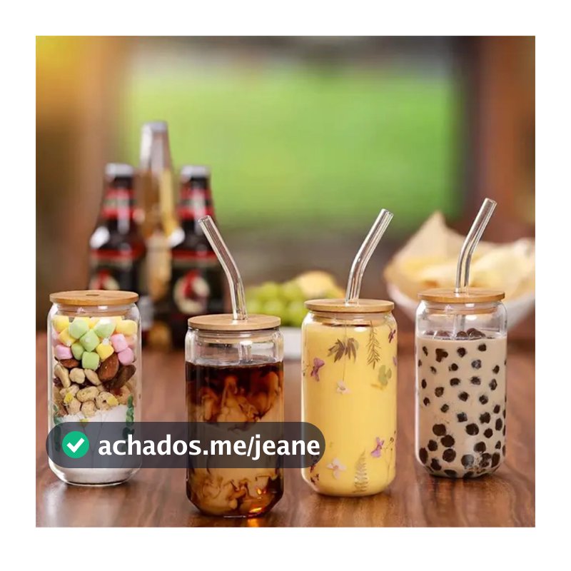 Kit Copo Lata 500ml Com Tampa Bambu E Canudo Vidro Suco Drinks