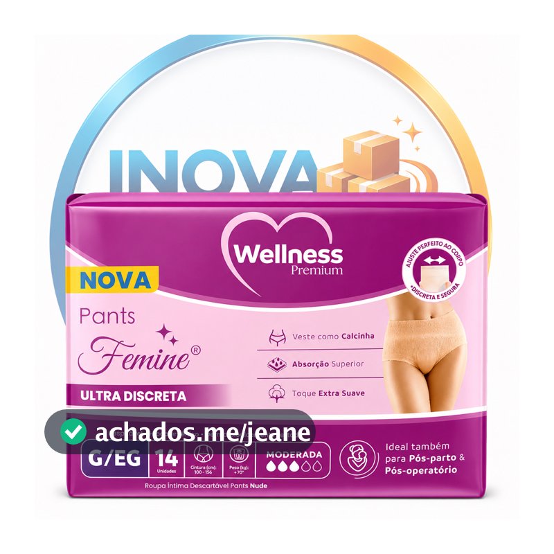 Calcinha Descartável Feminina Pants Wellness Premium G/EG P/M 14 Unidades Pós-Parto Incontinência Urinária