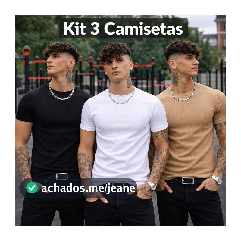 Kit 3 Camiseta Masculina Justa Modelo Americano Canelada Básica Premium Rapper
