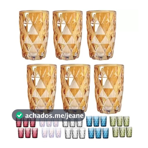 Jogo de Copos Diamond c/6 Unidades 350ml - CORES A ESCOLHER
