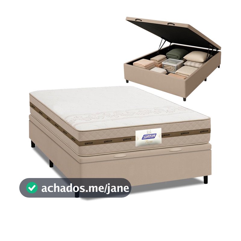 Cama Box Baú Casal Colchão Molas Flora Bege 138x188x61cm