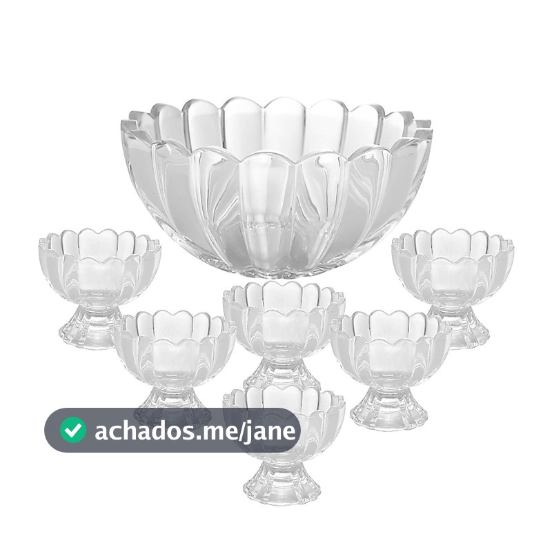 Kit 7 Pecas Bowl com 6 Tacas de Vidro Para Sobremesa Wolff Conjunto para Doces Mesa Posta Cafe e Receber Praticidade Uso