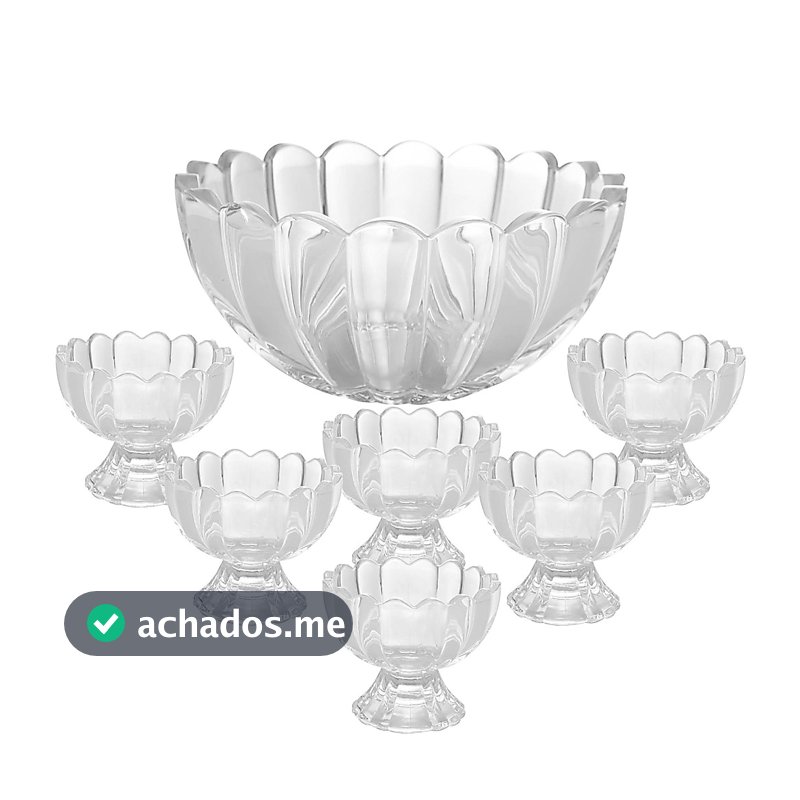 Kit 7 Pecas Bowl com 6 Tacas de Vidro Para Sobremesa Wolff Conjunto para Doces Mesa Posta Cafe e Receber Praticidade Uso