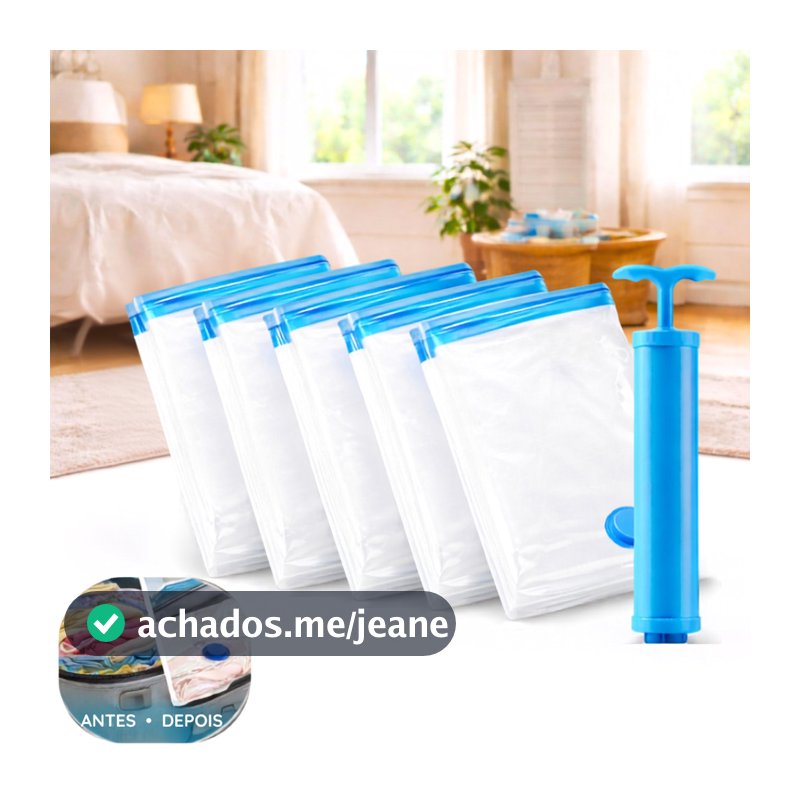Kit 5 Sacos A Vácuo Tamanho Médio 40x60 Com Bomba Organizador Para Edredom Mala Roupa De Cama
