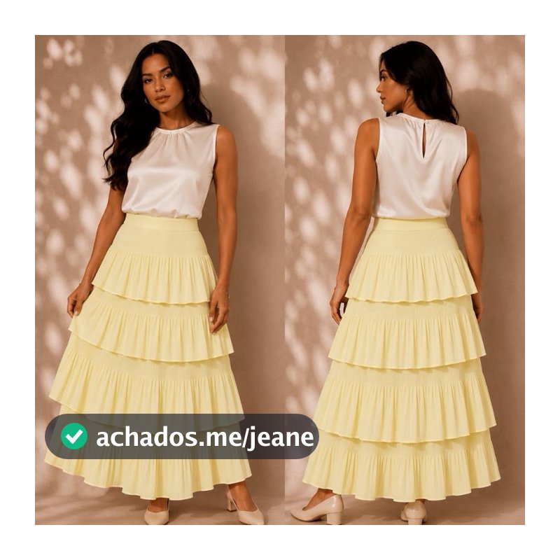 Saia 4 Camadas Plissada Premium Moda Feminina Evangelica