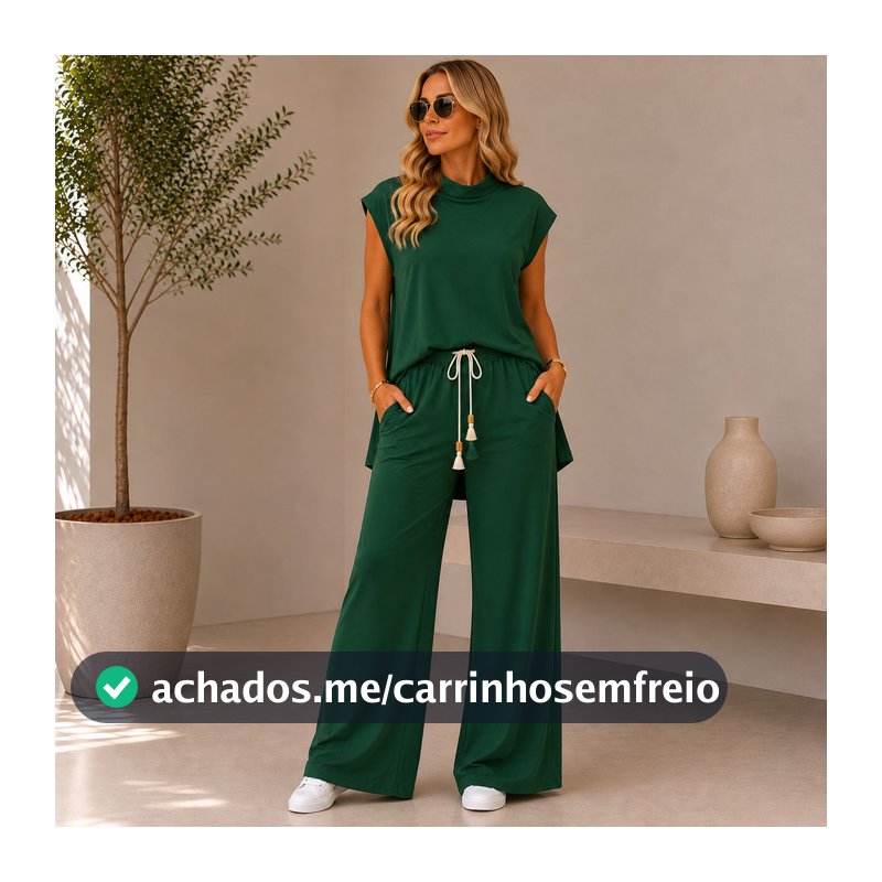 Conjunto Feminino Premium Calça Pantalona e Blusa Soltinha Gola Alta