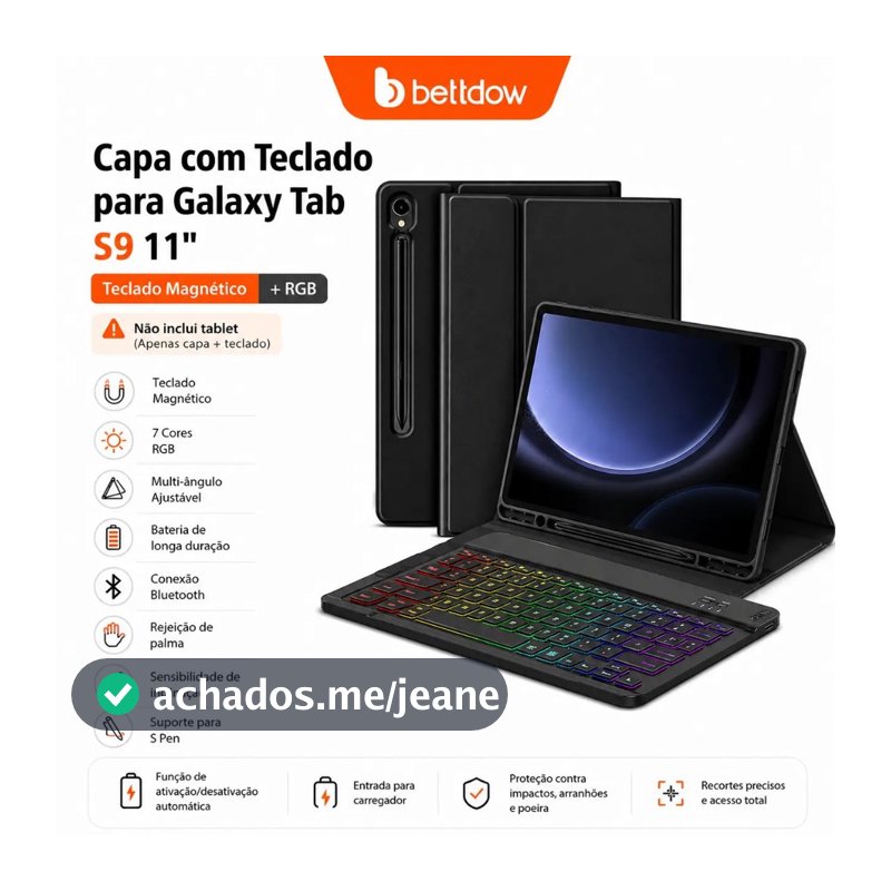 BETTDOW Samsung Tab S9/S9 FE Lite 11 polegadas Teclado Bluetooth + Capa com Slot para Caneta (Tablet Não Incluso)