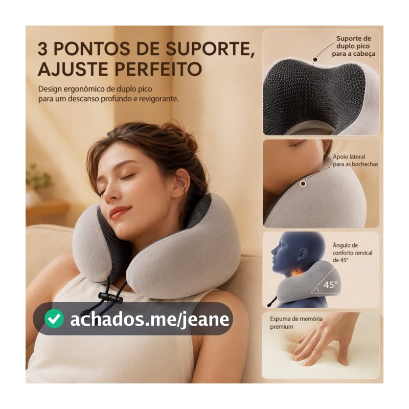 Almofada U Cervical Espuma de Memória Ergonômica Suporte 3 Pontos Para Viagem Avião Carro Descanso