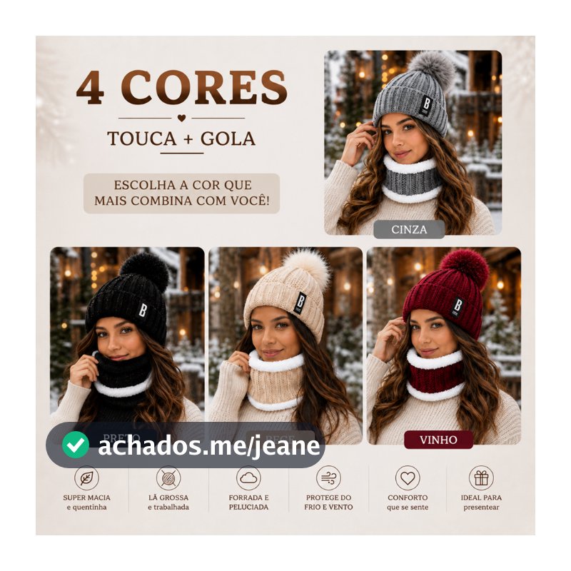 KIt touca + Gola de La Forrada e Peluciada Feminina Cachecol Inverno Neve Frio