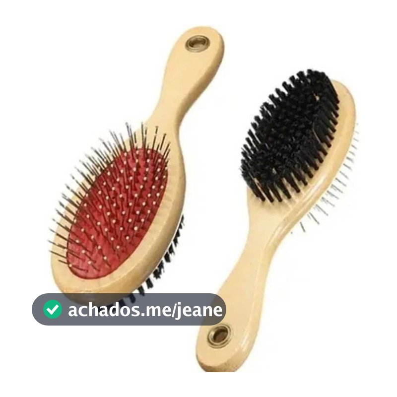 Escova Dupla Cabo de Madeira para Pelos Pet Desembaraça Tira os Nós Cerdas Nylon Cachorro Gato