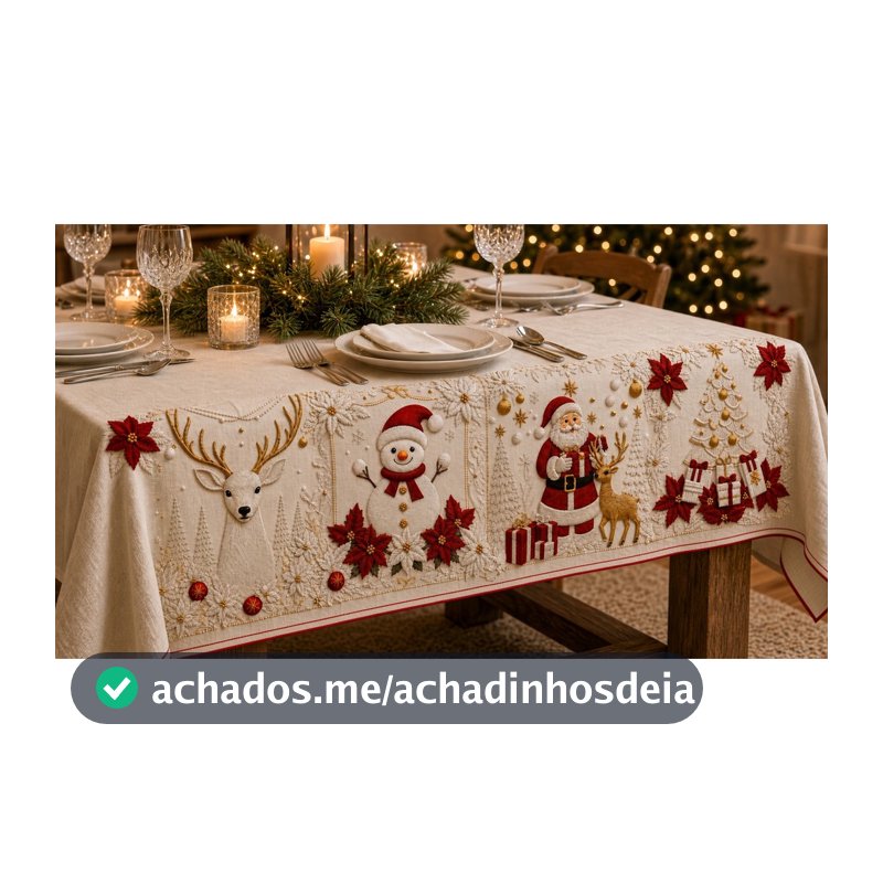 Toalha De Mesa Decoração Natal Para Mesa 6 Lugares 2 Metros Estampada 100% 200 cm x 150 cm Algodão E Poliéster