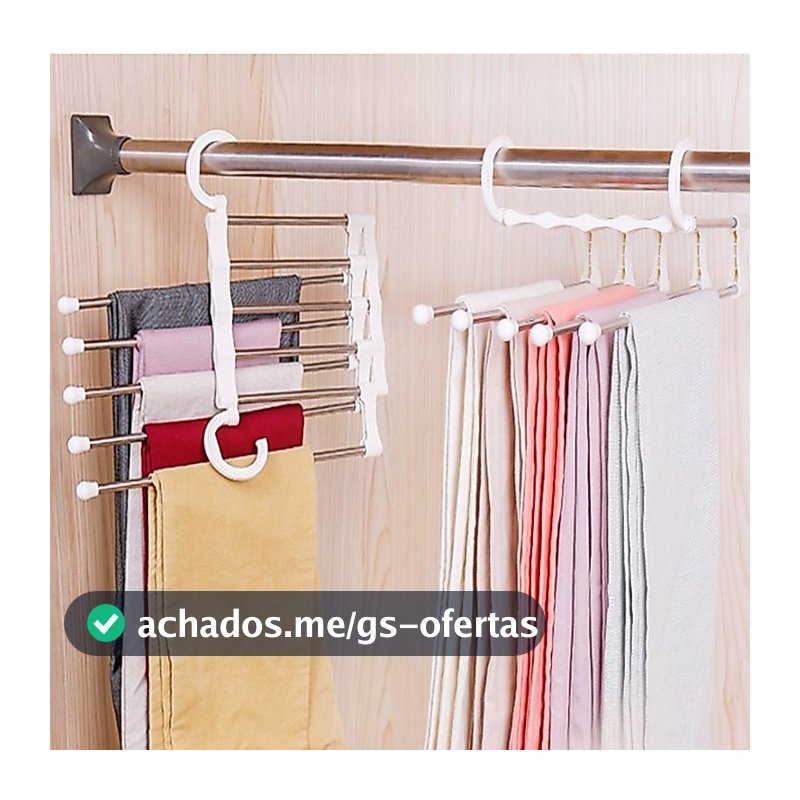 Cabide Multifuncional para Calças de Inox com 5 Divisórias Branco