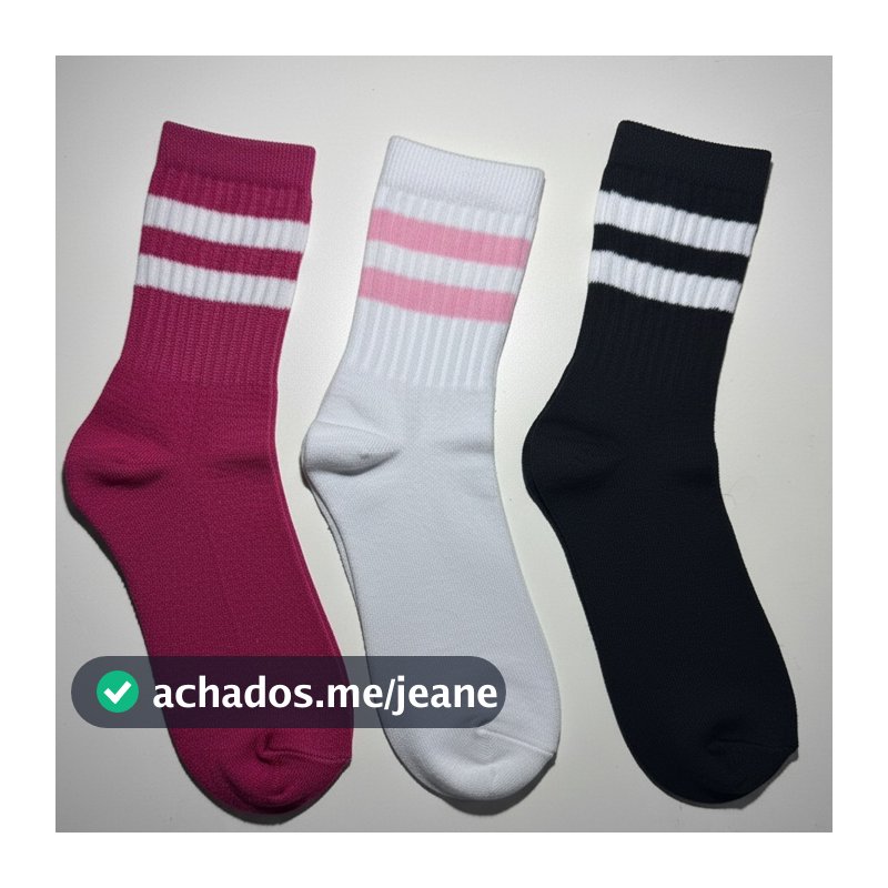 Meia Feminina Cano Alto em Algodão Kit com 12 Pares de Meias Listradas - Promoção !