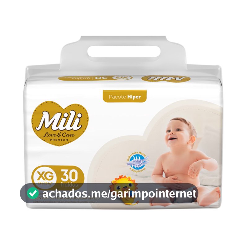 Fralda Infantil Mili Love e Care Premium Hiper Tamanho XG com 30 Unidades Descartáveis