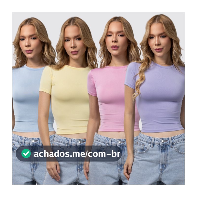 Kit 4 Baby Tee Feminina - Blusa Slim Fit Manga Curta Blusa de Compressão Várias Cores Ajuste Perfeito Candy Color