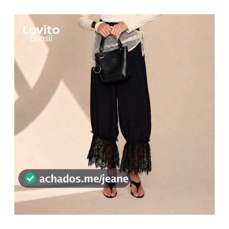 Lovito Calça Elegante com Barra em Renda BRPTB19441974