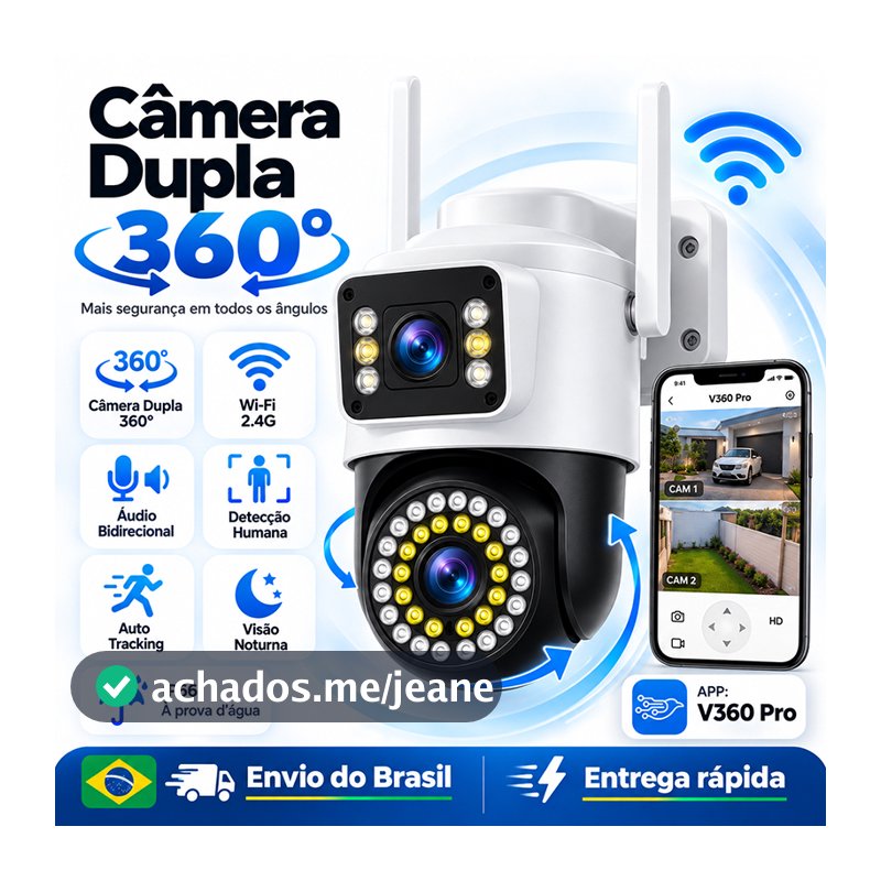 Câmera Externa Ip a Prova D'água 4mp wifi ptz com Infravermelho lente dupla Bivolt 110/220V WiFi 360 -G1