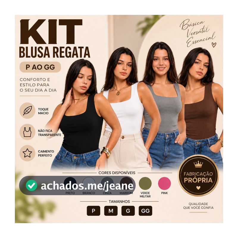 Kit Blusinha Regatas Femininas Básicas de Malha suplex Blusa alça Larga Decote Quadrado verão