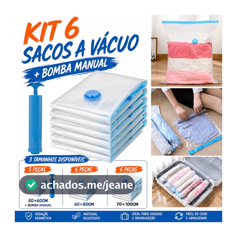 Kit 6 Saco A Vacuo 70X100 Organizador Edredom Cobertor Roupa P/Organizador de Guarda Roupa