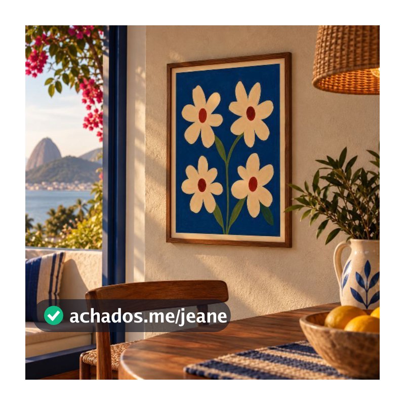 Quadro Decorativo Flores Artesanal Azul Floral Colorido Boho A3