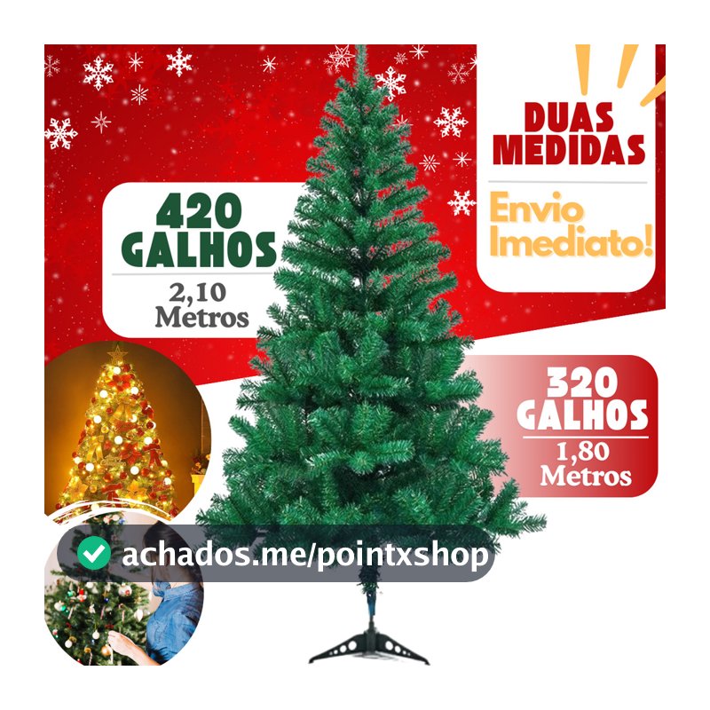 Arvore Natal Grande Pinheiro Decoração Natal 180cm 210cm Até 350/450Galhos