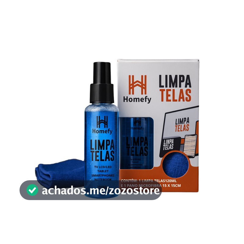 Limpa Telas Homefy 120ml com Pano - Limpeza Sem Manchas para TV, Notebook e Celular
