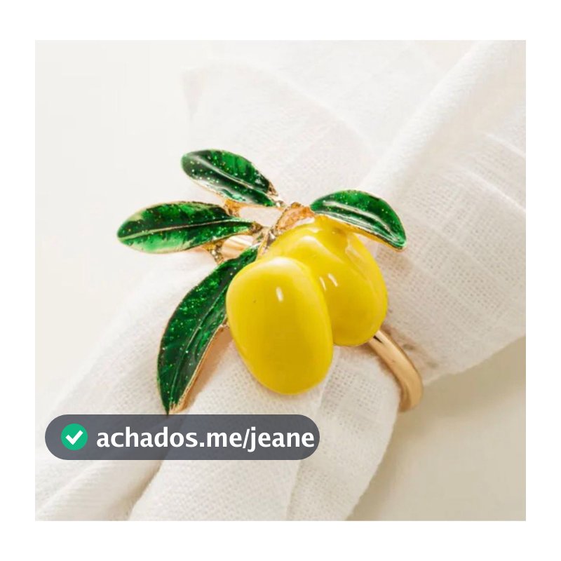 conjunto jogo de 4 anéis dourado para guardanapo de Limão Siciliano mesa posta sofisticada charmosa decoração