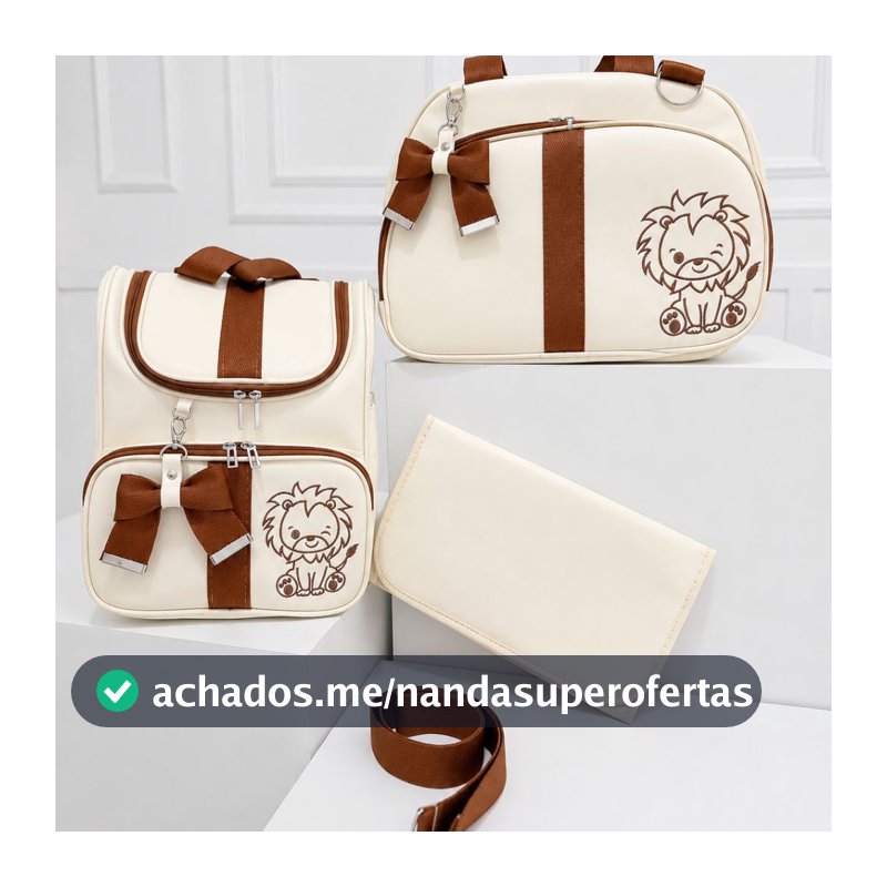 Kit Bolsa Maternidade Valência 3 Peças com Bordado e Safari Térmica e impermeável | DONATELLY