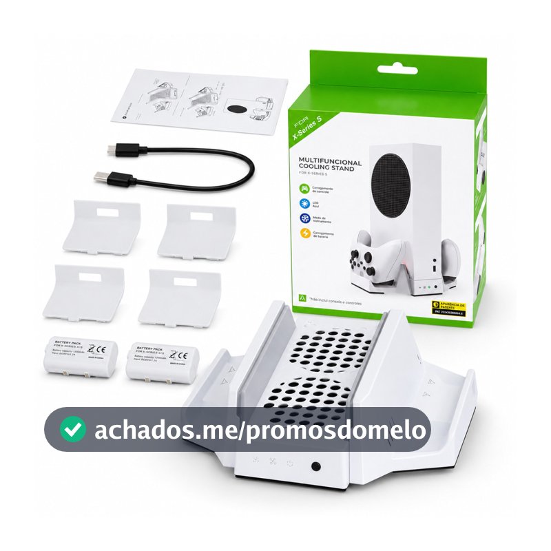 Base Cooler Carregador Duplo Multifuncional para Xbox Series S Xbox One S Vertical 2 Controles Com 2 Baterias 800mAh
