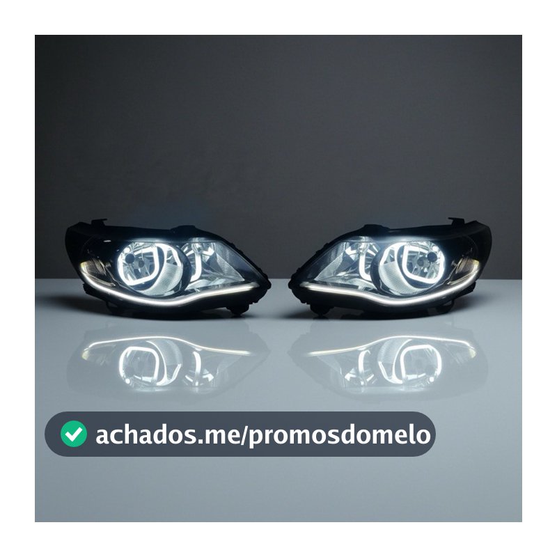 Farol VW Gol G5 2009 a 2012 Personalizado | Máscara Negra | Angel Eyes + Barra de LED