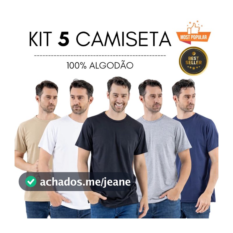 Kit 5 Camiseta Masculina Lisa 100% Algodão Kit 5 Camiseta Masculina Lisa 100% Algodão Kit 5 Camiseta Masculina Lisa 100%