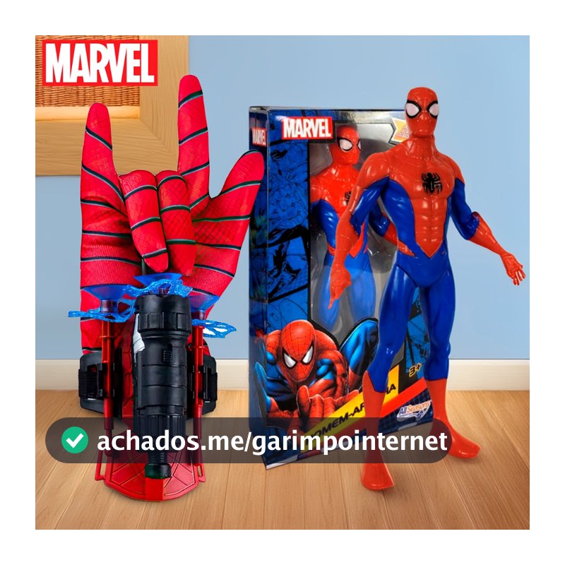 Kit Boneco Homem Aranha + Luva Lançador de Teia Dardos Brinquedo Infantil Presente Dia das Crianças
