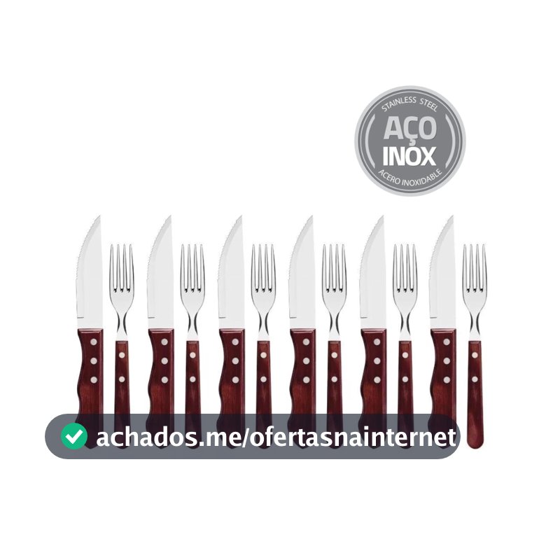 Jogo de Talheres Para Churrasco 12 Peças Jumbo Garfo Faca Aço Inox E Madeira