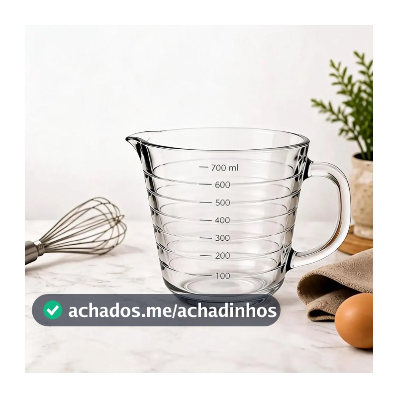Jarra Medidora Lyor de Vidro com Marcação Incolor 700ml para Cozinha Receitas Culinária Mesa Posta Decoração Prática Chá