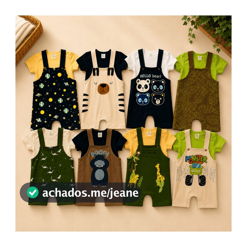 Kit 8 Conjuntos Sortidos Bebê Menino Masculino Body Jardineira Algodão Roupa Infantil Verão Estampado Confortável
