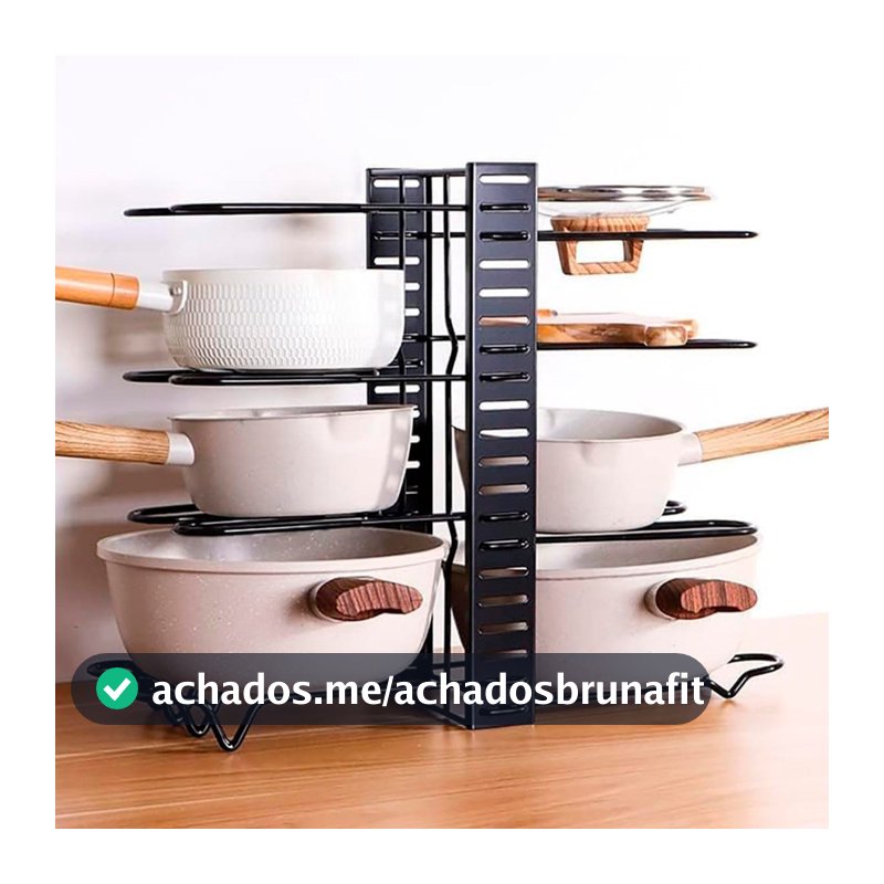 Organizador de Panelas e Tampas Ajustável 8 Níveis em Aço para Armário de Cozinha