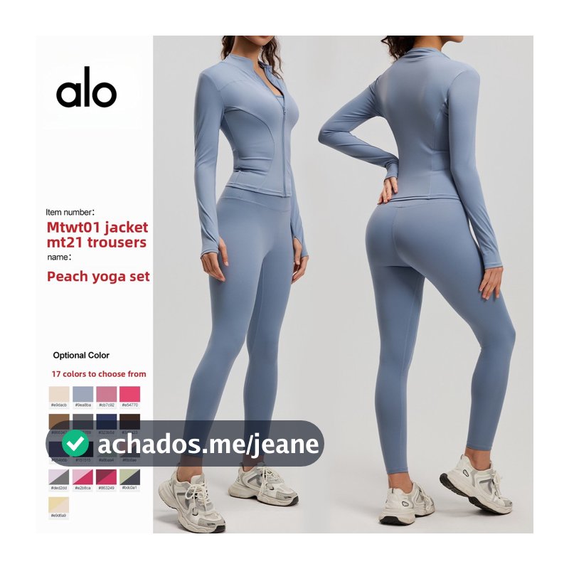 Alta elasticidade cinza lago azul Yoga wear terno esportivo fino-ajuste cintura alta Hip-Lifting correndo roupas de Fitn