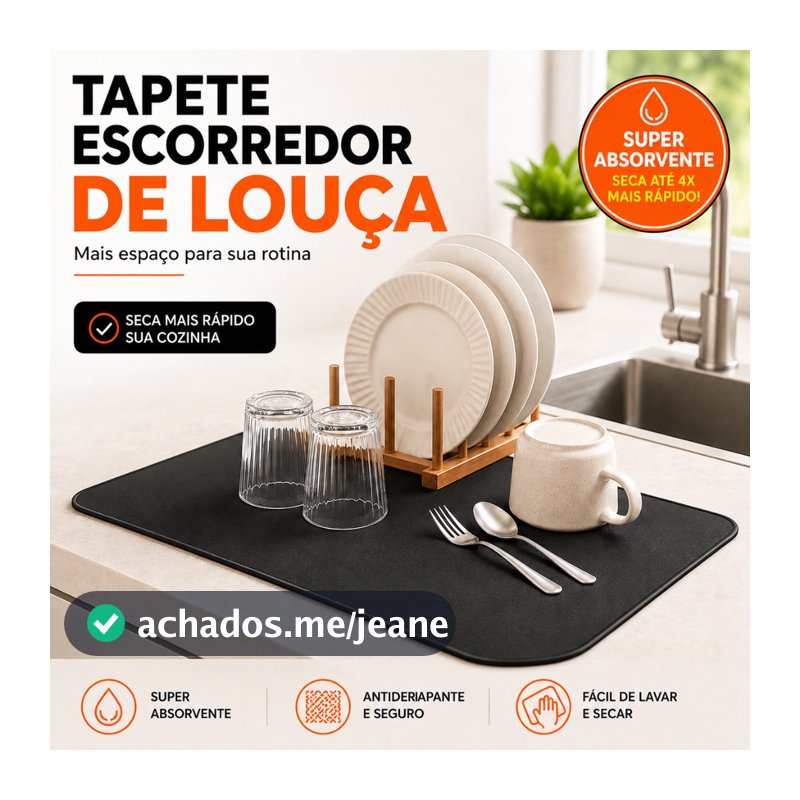 Tapete Escorredor de Louça 70x35cm Grande Absorvente e Antiderrapante para Cozinha
