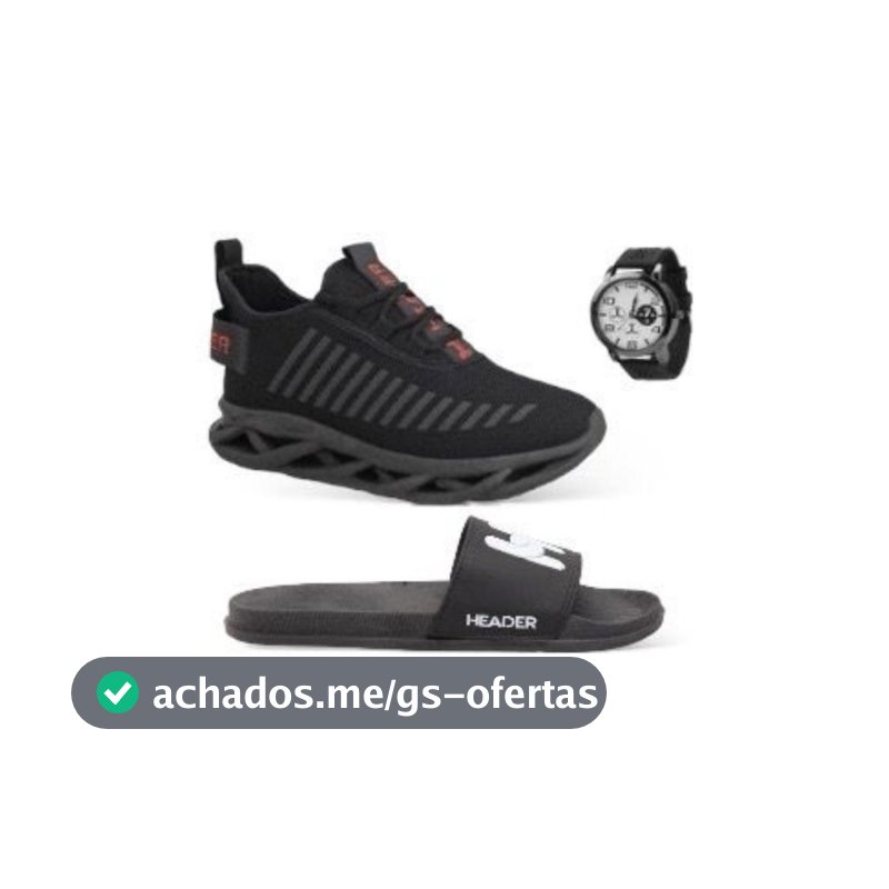 Kit Tênis Masculino Header Infinite Caminhada Esportivo + Slide + Relógio