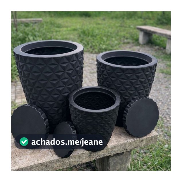 kit 3 Vasos Para Plantas Coluna Diamante Decorativo Polietileno Jardim Varanda Luxo PP/P/M