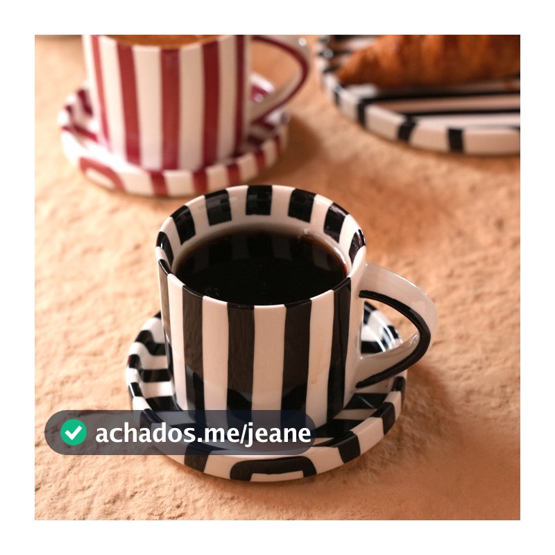 Retro ins pintado à mão xícara de café pires conjunto listrado linha resistente a altas temperaturas casa cerâmica xícar