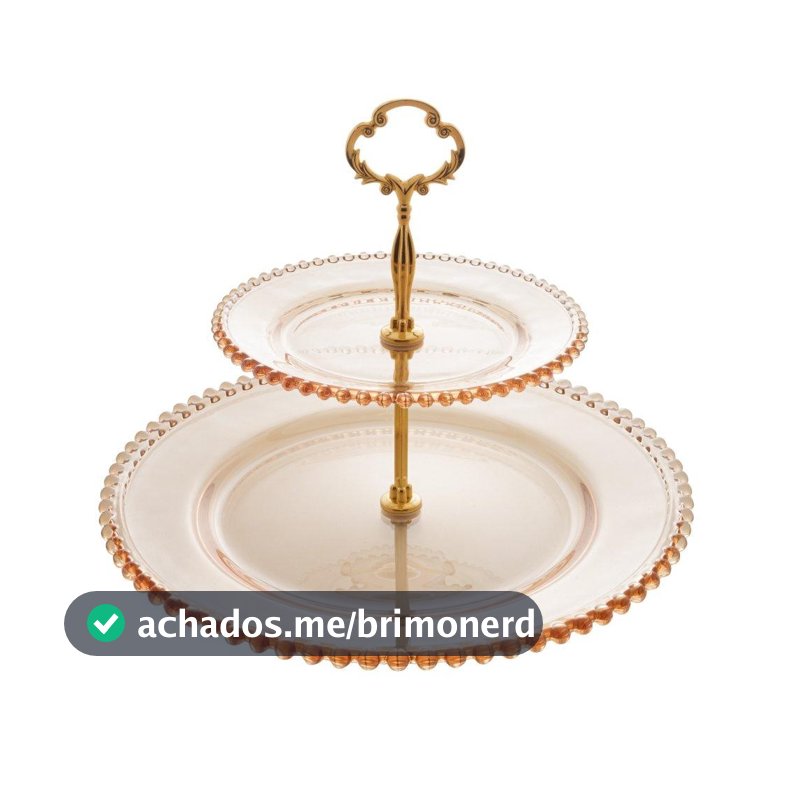 Prato Duplo para Doces Cristal Pearl Âmbar Metalizado Wolff 2 Andares para Sobremesas Frutas Festa Mesa Posta Decorativo