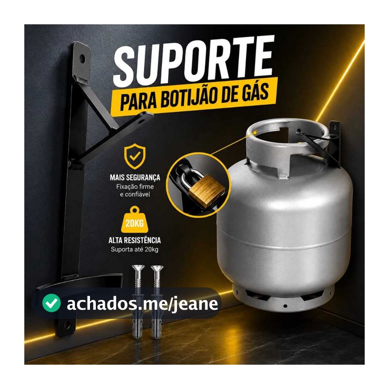 Suporte de botijão de gàs de parede em aço suspenso, suporte bujão parede externa e cozinha com trava anti furto