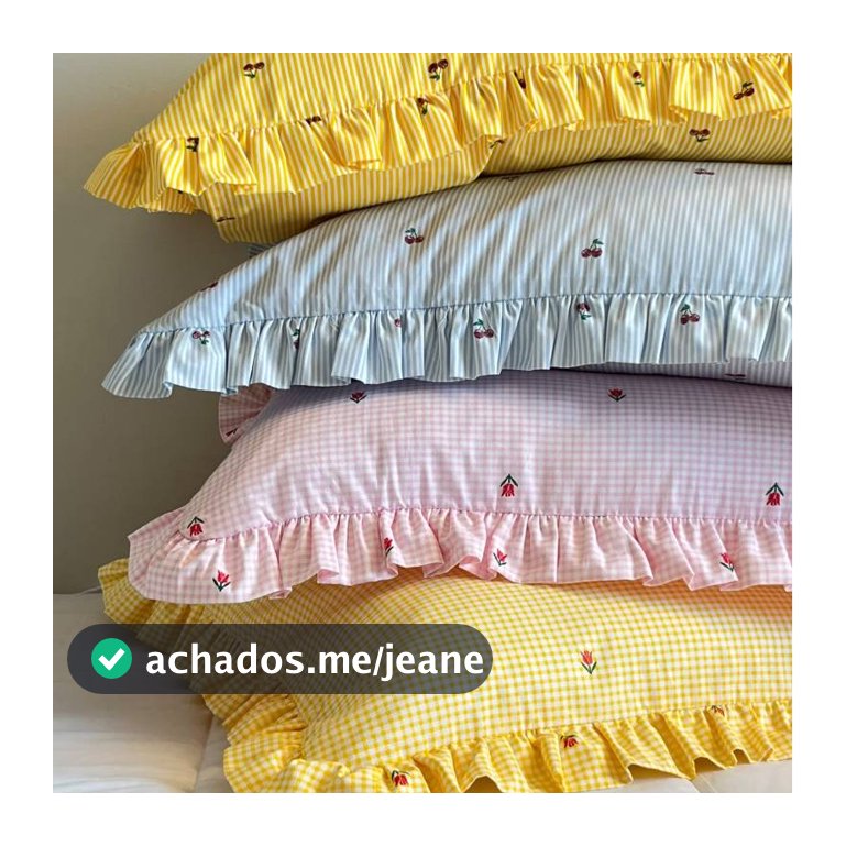 Par de Fronha estampadas Xadrez ou Listrada com Babado estilo Farmhouse 50x70 100% Algodão com Flor ou Cerejas