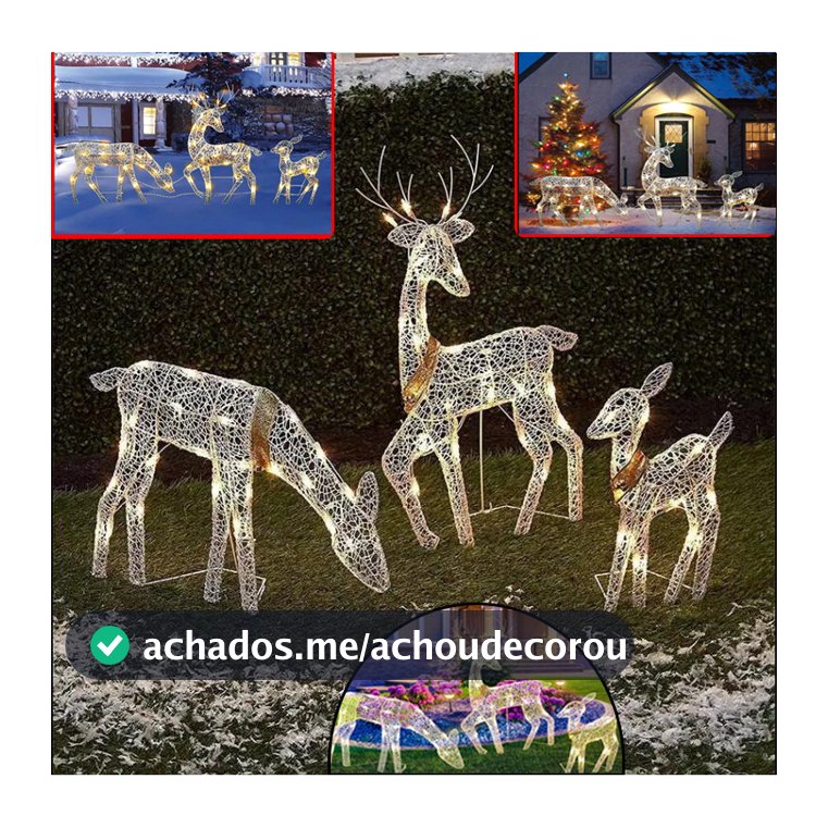 3 Pçs Arte De Ferro Elk Veados Decoração Do Jardim De Natal Com Luz LED Brilhante Glitter Rena Casa Ao Ar Livre Quintal