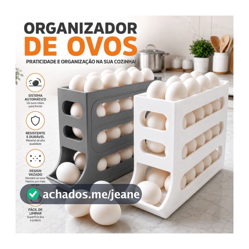 Porta Ovos Organizador para Geladeira 4 Andares Rolante Dispenser Automático Plástico Capacidade 24 a 30 Ovos