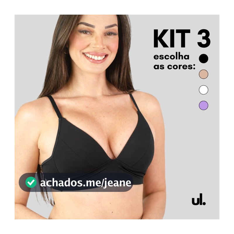 Kit 3 Sutiã com Bojo Molinho Soft Liso Microfibra Sem Aro Confortável Macio Não Amassa
