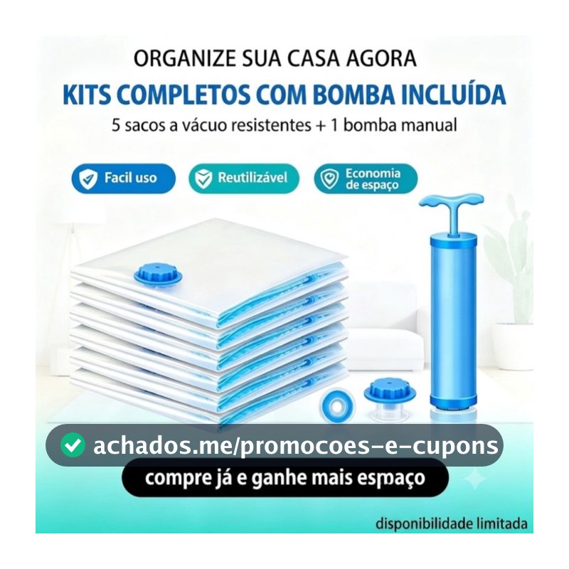 Kit 5 Sacos a Vácuo Organizador Roupas com Bomba Manual Vários Tamanhos Para Edredom Roupa Viagem Armazenamento Compacto