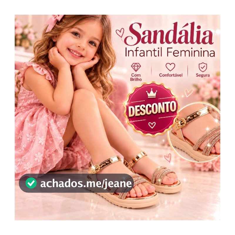 Sandália Infantil Menina Gliter Brilho Strass Tratorada Feminina Delicada Leve