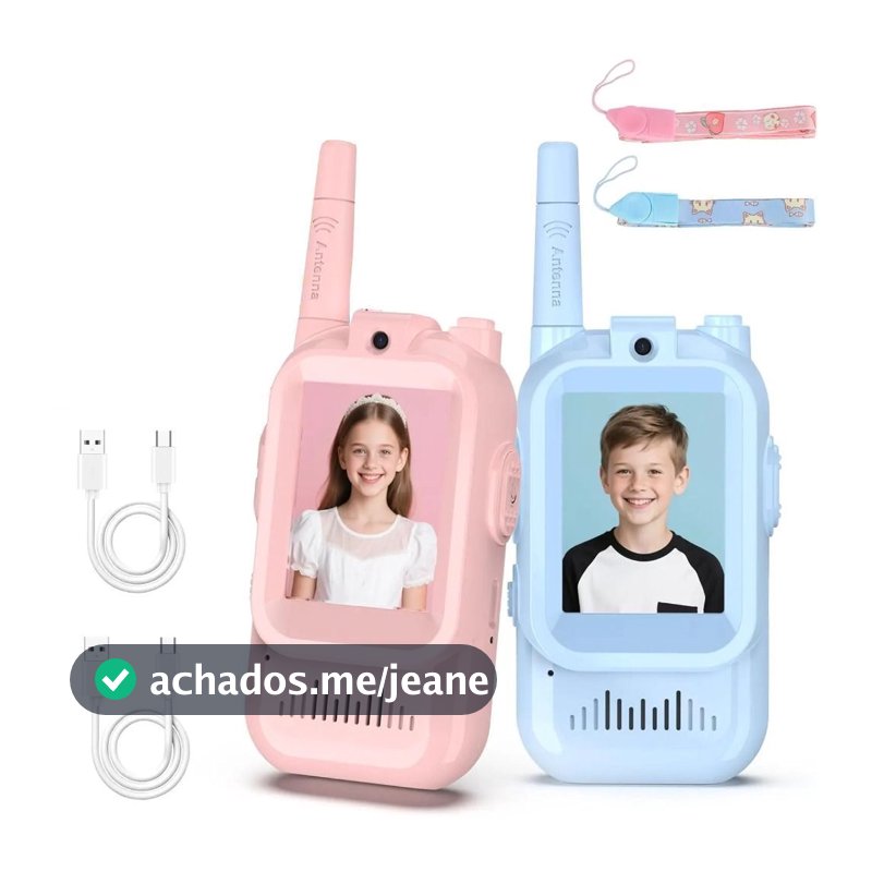 Walkie-Talkie Infantil com Vídeo | Comunicação Sem Fio | Tela LCD | 3 Modos de Voz | Alcance até 400m